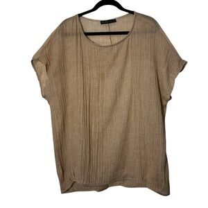 NWOT ZANZEA Textured Casual Crewneck Top Cap Sleeve Flowy Blouse Beige 5XL=22W